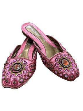 Anne Michelle Pink Beaded Gem Embellished Slip-On Mules Size 7